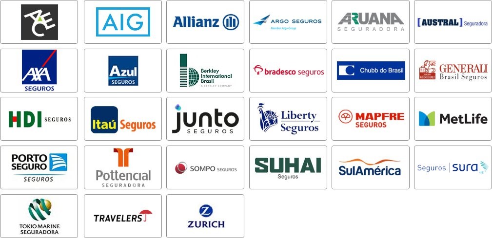 ALLIANZ, AXA, AZUL, BRADESCO, HDI, ITAU, LIBERTY, PORTO SEGURO, SOMPO, SUHAI, SULAMERICA, TOKIO MARINE